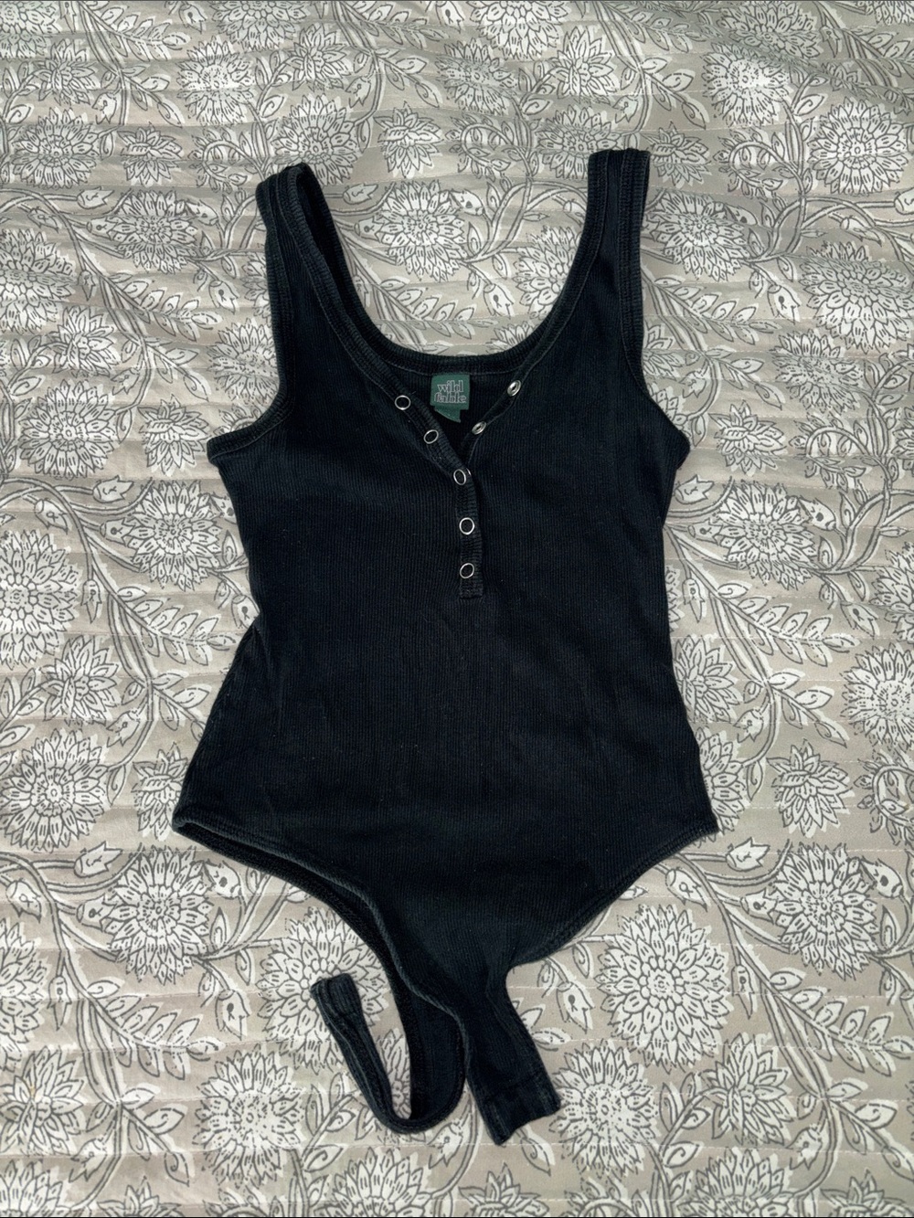 wild fable Black Ribbed Snap-Front Tank Bodysuit